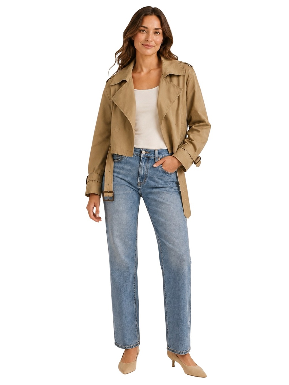 NWT Joie Cropped Trench Jacket Khaki Tan Belted Double Breasted Size Large